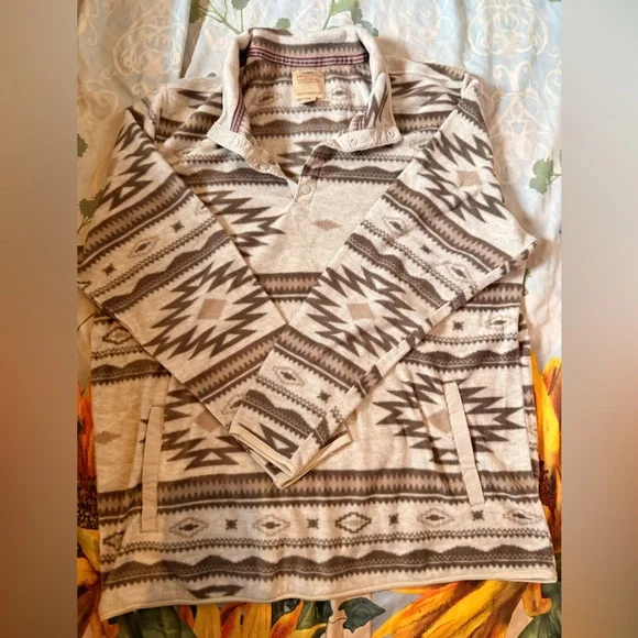 Aztec Pattern Women's Jacket - Cream and Brown - Picture 1 of 5